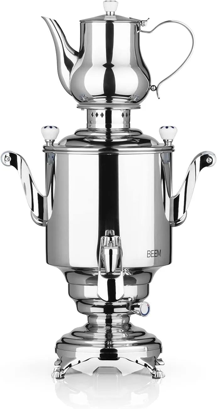 Wasserkocher 07344, Leistung 1800 W, Edelstahl, NEU: Dispenser mit Einhand-Bedienung, Fassungsvermögen 5 l, BEEM ROMANOV + Samowar
