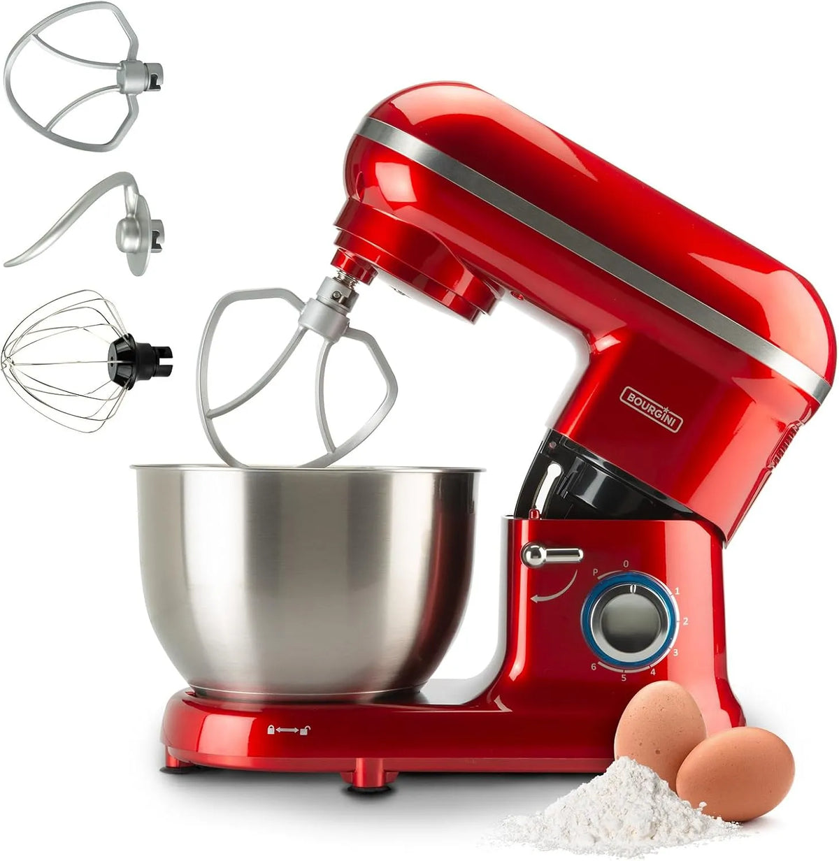 Küchenmaschine 1300-Watt-Motor, Classic Kitchen Chef, Küchenroboter mit 4,5 Liter Fassungsvermögen, Küchenmixer, Rot