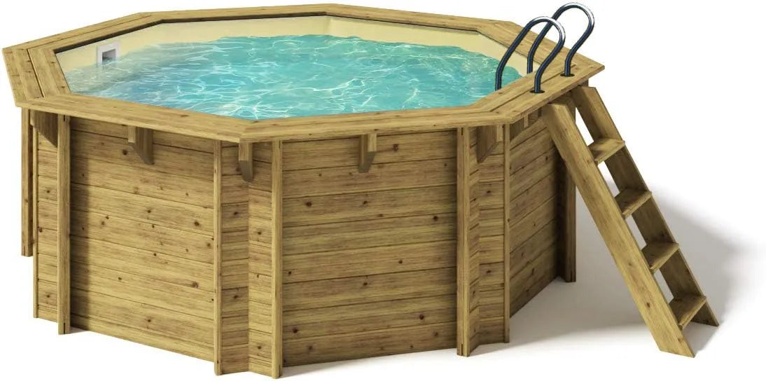 Paradies Pool, 354 x 118, Ø x H, Holzpool Kalea Einzelbecken, Achteck, Folie Sand mit 0,8mm Stärke, Menge: 1 Stück, Edelstahlleiter Tiefbecken