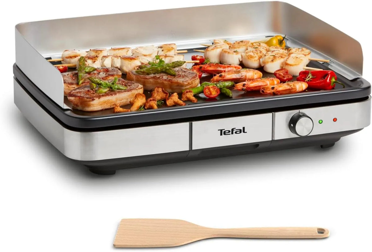 Tisch Tefal CB690D, Leistung 2300W, Maxi Plancha Elektro-Tischgrill, Extra groß, Antihaft Teppanyaki Platte, Leichte Reinigung, in Schwarz, Silber