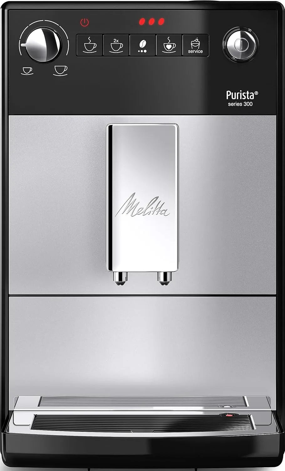 Melitta Kaffeevollautomat, Kaffeemaschine mit Mahlwerk und 5-stufig verstellbarem Mahlgrad, Purista, mit Lieblingskaffee-Funktion, silber