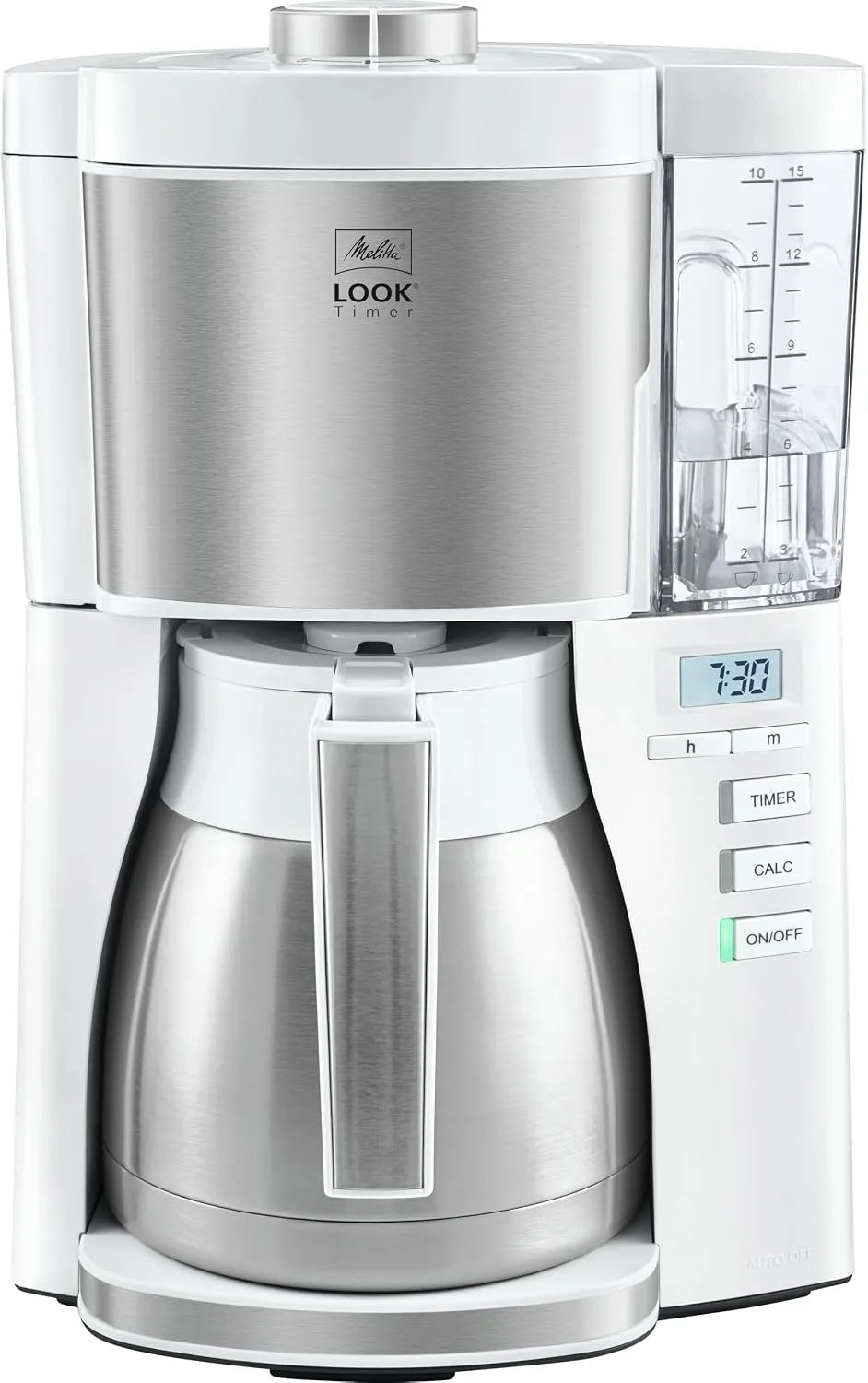 Melitta Kaffeemaschine, Look Therm Timer, Filterkaffeemaschine mit Thermkanne, Edelstahl, für bis zu 10 Tassen Kaffee, in Weiß