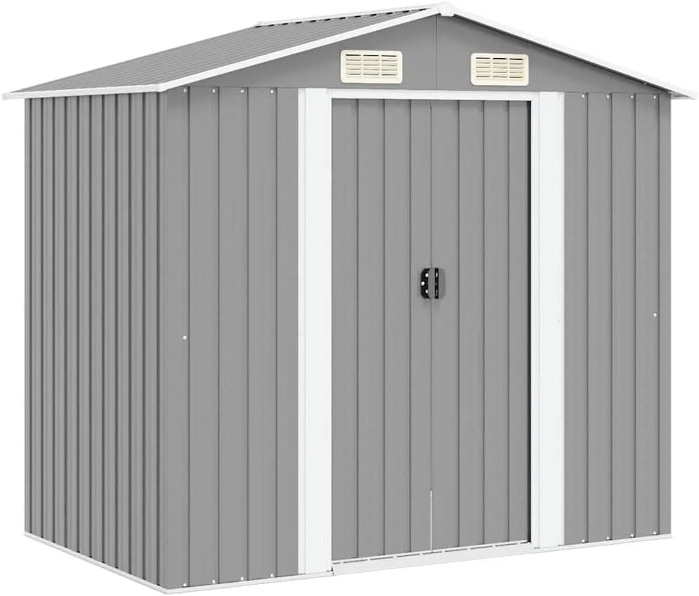 VidaXL Gerätehaus, Metall 204x132x186cm Farbe Grau Schuppen Gartenhaus Geräteschuppen