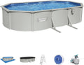 Bestway Pool, Hydrium Stahlwandpool Komplett-Set mit Sandfilteranlage 610 x 360 x 120 cm, rund, Farbe Grau