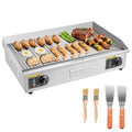 Vevor Grill, Tischgrillplatte 725x400 mm Grillfläche, mit 2 Spateln und 2 Bürsten, halb Gerillt, für Steaks BBQ, 50–300 °C, Elektrogrill, halb Glatt