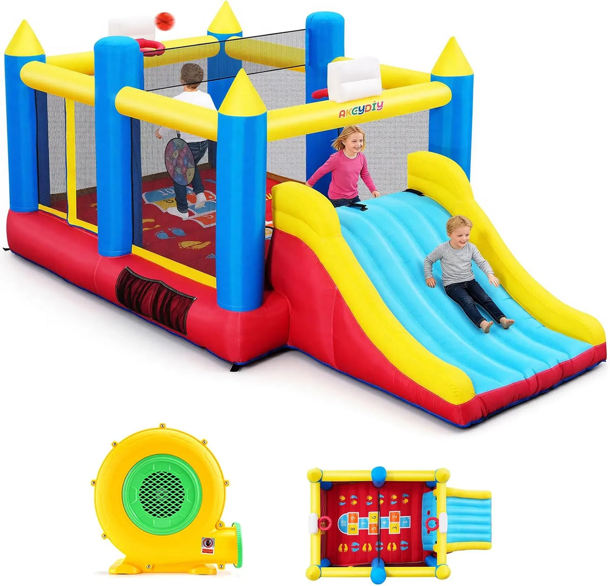 Für Kinder 3-12, Große Rutsche & Großes Trampolin Große Hüpfburg, Aufblasbare Springburg mit Gebläse, Außen, Sportplatz, Kinder Hüpfhaus für Jungen
