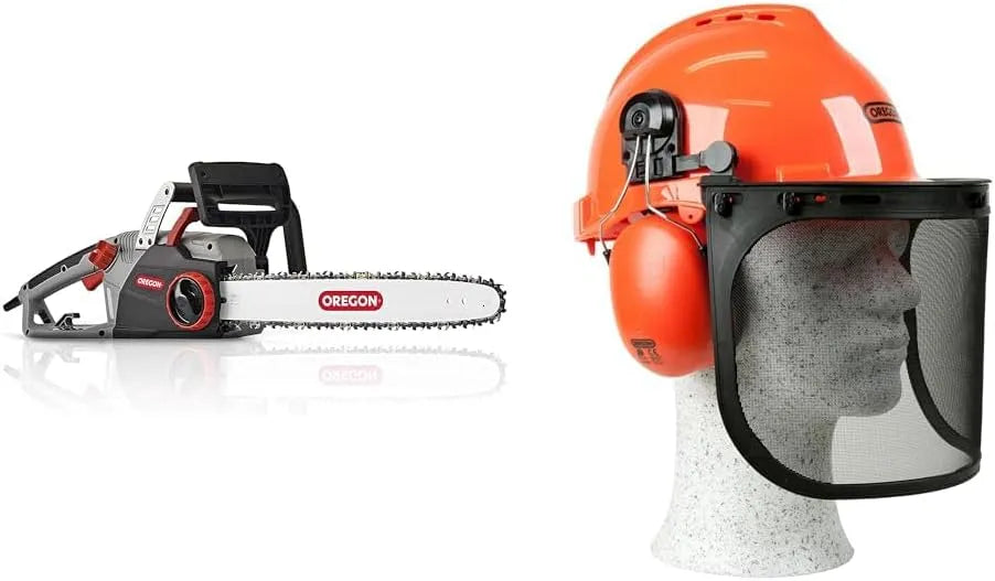 Modell CS1500 562412 Oregon, 18 Zoll, Breite 45 cm, Leistung 2400 W 230 V Selbstschärfende Elektrokettensäge, Yukon Kettensägen-Sicherheitshelm