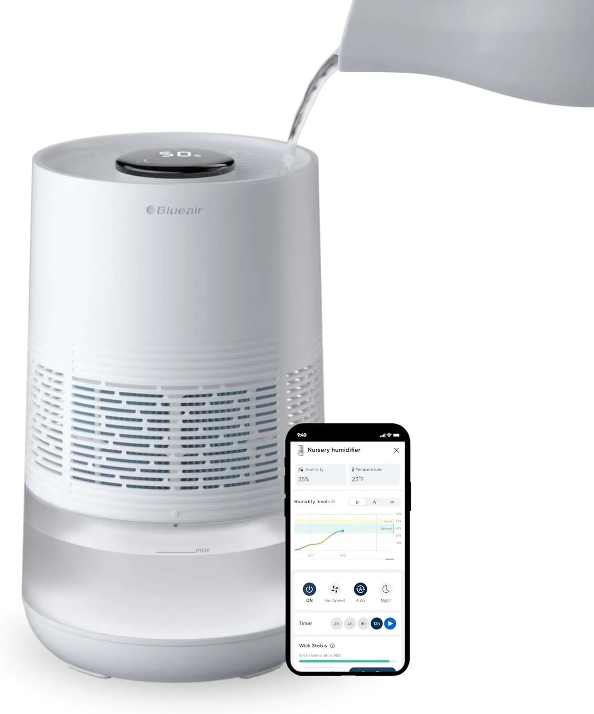 BLUEAIR Premium, BLUEAIR Smart Luftbefeuchter für Räume bis zu 46 m²: 3,5 l spülmaschinenfester Tank, besserer Schlaf dank Verdunstungstechnologie