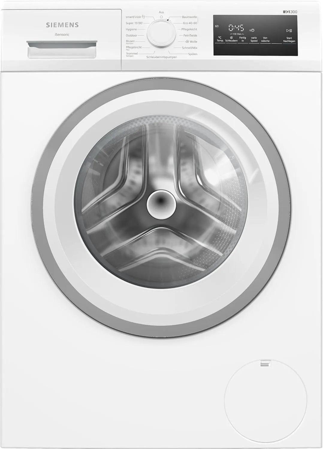 Siemens Waschmaschine WM14N127 iQ300 1400, Frontbeladung mit 8kg Fassungsvermögen, Breite 60cm, speedPack L, Outdoor-Programm, UpM, smartFinish, Weiß