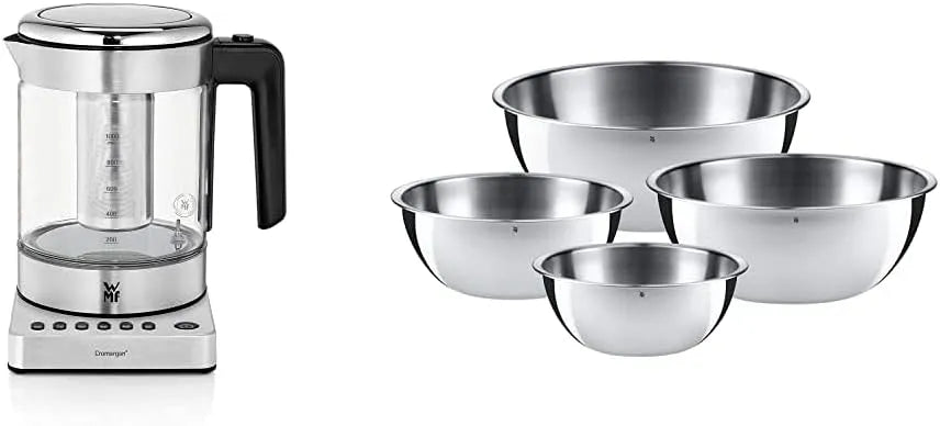 WMF Wasserkocher, Leistung 1900 W, Teekocher Glas mit Teebeutelhalter & Gourmet Schüsselset 4-teilig, Fassungsvermögen 2,75l, Fassungsvermögen 1,0l