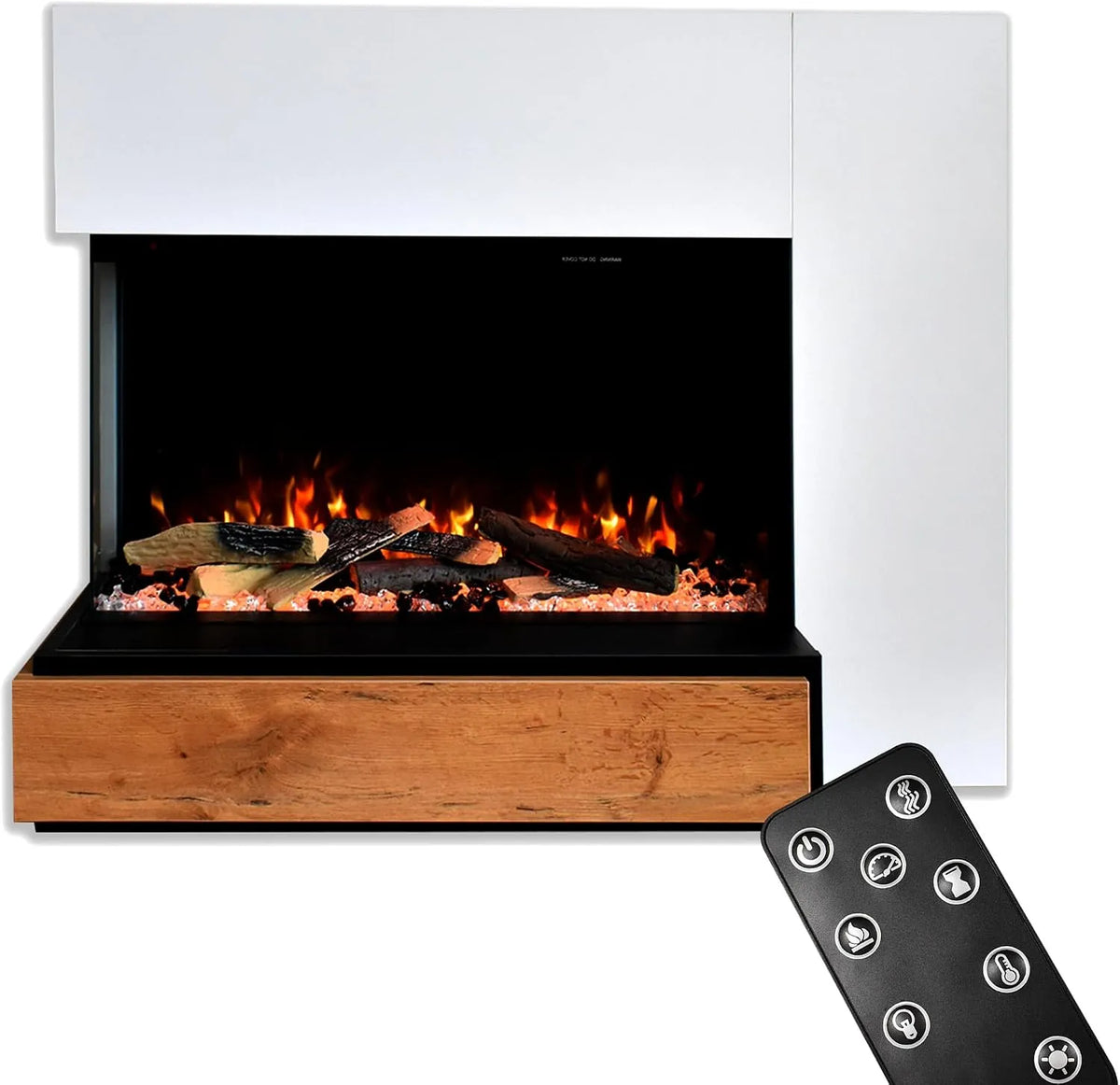 Kaminofen GLOW FIRE, 109x89x51, Weiß, max. 1500 W, Einstein linksoffen mit realistischem 3D E-Motion LED-Feuer, Kaminfeuer & Timer