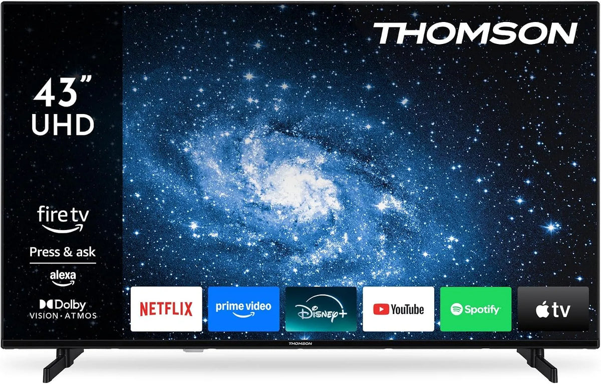 Modell DVB-T, Thomson 43 Zoll HDR10 43UF4S35, 4K UHD Smart Fire TV, T2, HDMI 2.1, WLAN, Triple-Tuner, Dolby Atmos, Bluetooth, Breite 109 cm, AirPlay