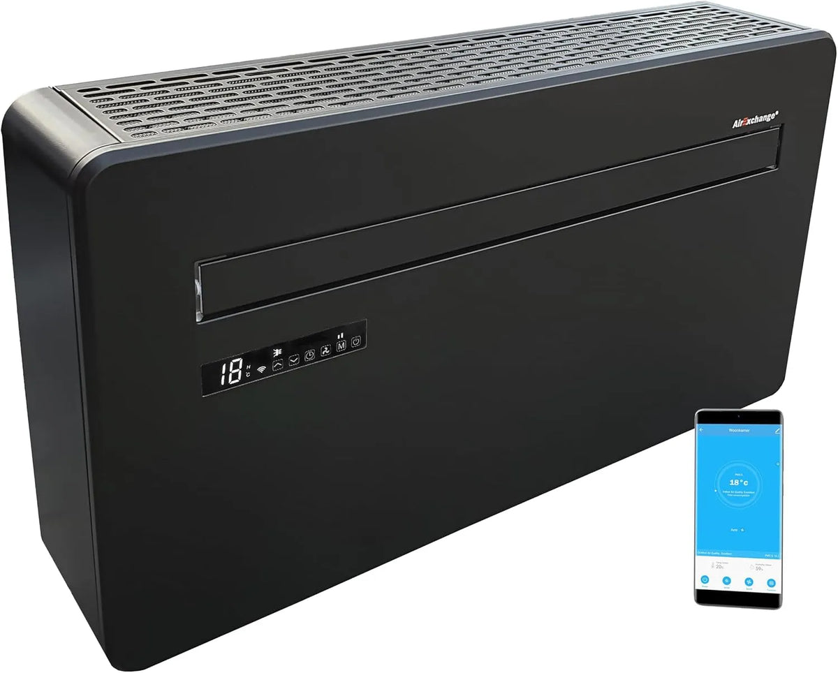 Klimaanlage AirExchange - Wand-Monoblock, 12.000 BTU, 4-in-1 ohne Außengerät, bis 80 m², R290, in Schwarz, Wand-Monoblock -Wärmepumpe-INVERTER