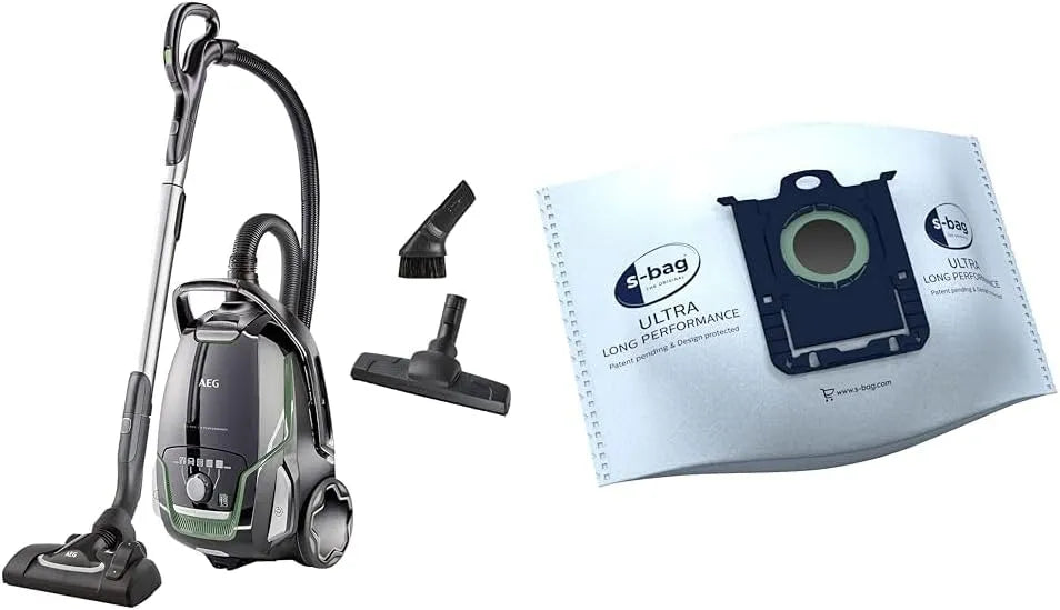 AEG Staubsauger VX9-2-ÖKO GR210S, Fassungsvermögen 5 Liter Volumen, mit Beutel & s-Bag Ultra Long Performance Staubsaugerbeutel, weiß