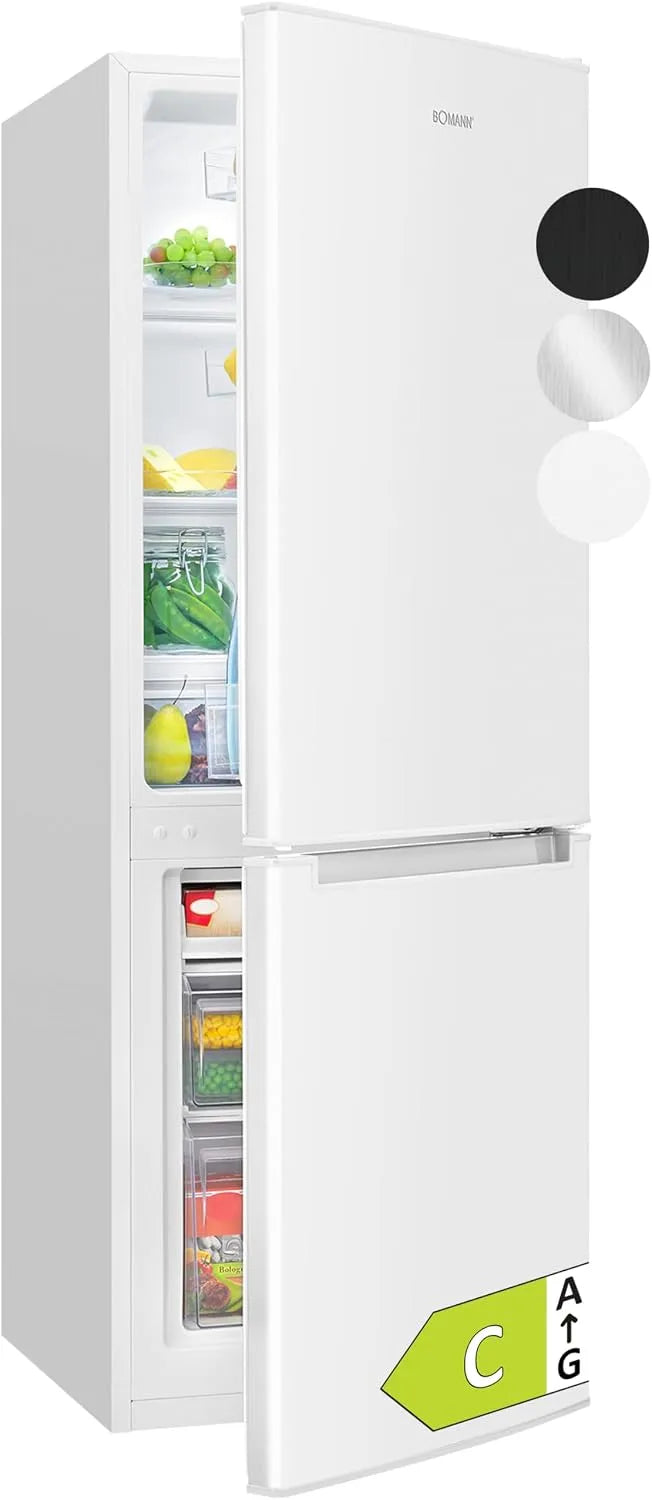 Bomann Kühlschrank KG 7359, Breite 143cm, Fassungsvermögen 173L Kühlgefrierkombi, Energieklasse C, weiß, Kühl Gefrierkombination leise 40 dB