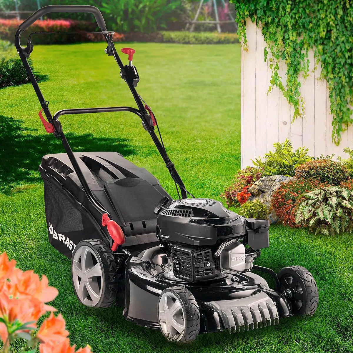 Rasenmäher 76PS 30-80mm 18170 BRAST Benzin, Leistung 3,5kW, Fassungsvermögen 60L Fangkorb, viele Modelle, Stahlgehäuse, 4 Takt OHV Motor, TÜV, ECO