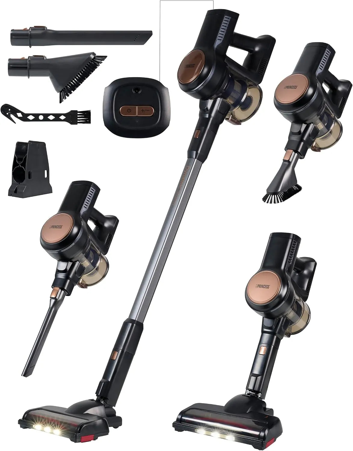 Princess Staubsauger 39390, 30 min kabellos reinigen, Dynamic Storm, Leistungsstarker bürstenloser Motor, Handstaubsauger-Modus, Bürste mit LED-Licht