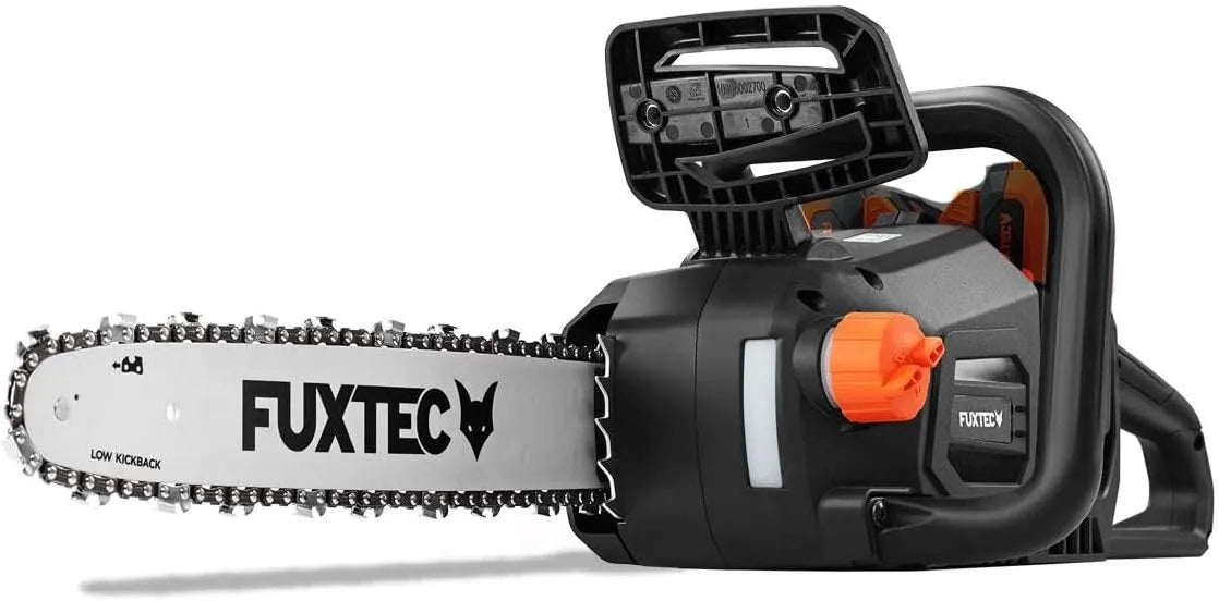 Fuxtec Modell FX-E2KS 2x20Volt, Spannung 40V Akku Kettensäge, Gewicht 4,2 Kg leicht mit einer Kettengeschwindigkeit von 15 m, 14 Zoll Schwertlänge