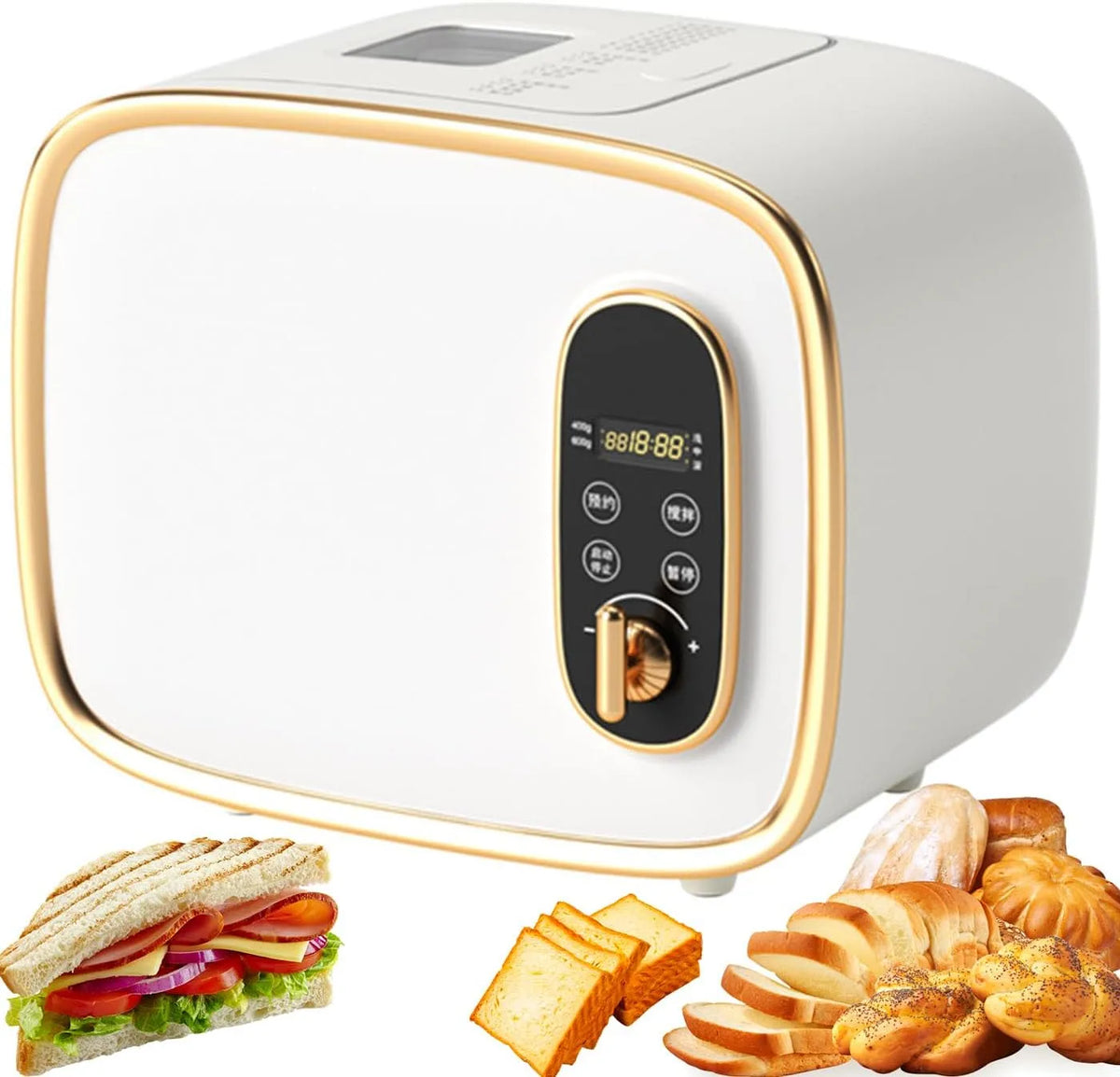 Modell 600-g-Brotmaschine 15-Stunden-Reservierung 1-Stunden-Warmhaltung Brotbackautomat, mit automatischem Teigkneten, Antihaftbeschichtung