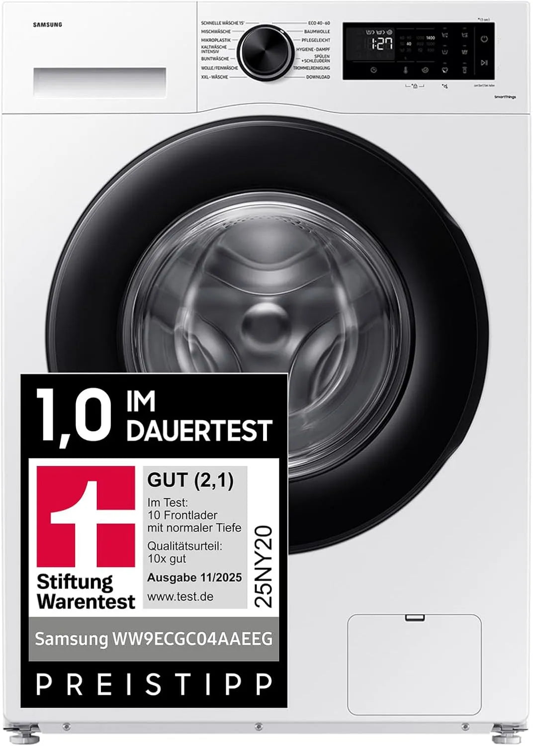 Samsung Waschmaschine WW9ECGC04AAEEG, 1.400 U, Mikroplastik-Programm, EEK: A, WiFi SmartControl, in Schwarz, Gewicht 9 kg, 14 Betriebsprogramme