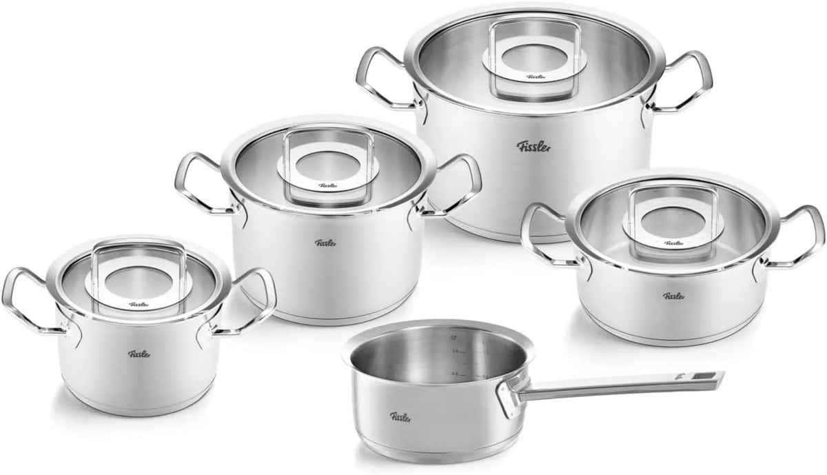 Collection Fissler Original-Profi, 3 Kochtöpfe,1 Bratentopf 1 Stielkasserolle-deckellos, Edelstahl-Kochtopfset, Induktion, 5-teilig
