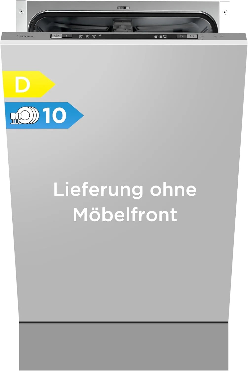 Midea Geschirrspüler MDWEB1014K, Spülmaschine Vollintegriert 45 cm, 10 Maßgedecke, 8 Betriebsprogramme, Verstellbarer Oberkorb, LED Display