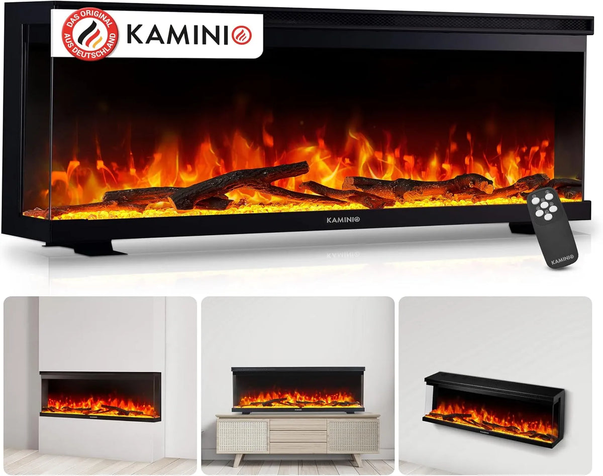 Elektrokamin 3D-Flammeneffekt, Elektrischer 3-in-1 Kamin mit Panoramaview, 12 Flammenfarben, 50 Zoll, LEA, Heizung, Fernbedienung