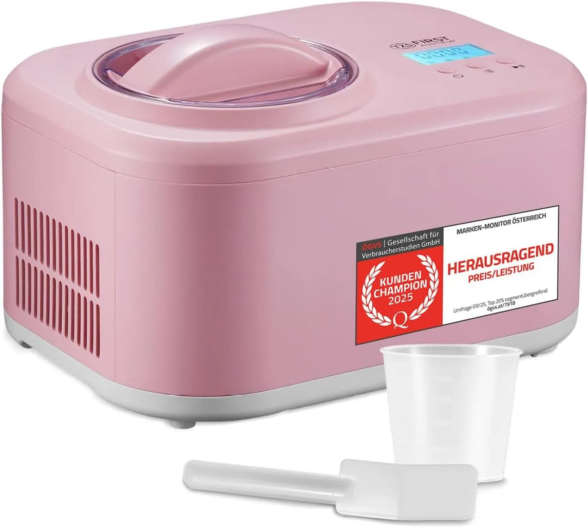 Eismaschine TZS First Austria, Fassungsvermögen 1L mit Kompressor 3 in 1, Ice Cream Maker 100W selbstkühlend für Frozen Joghurt, Sorbet & Eiscreme