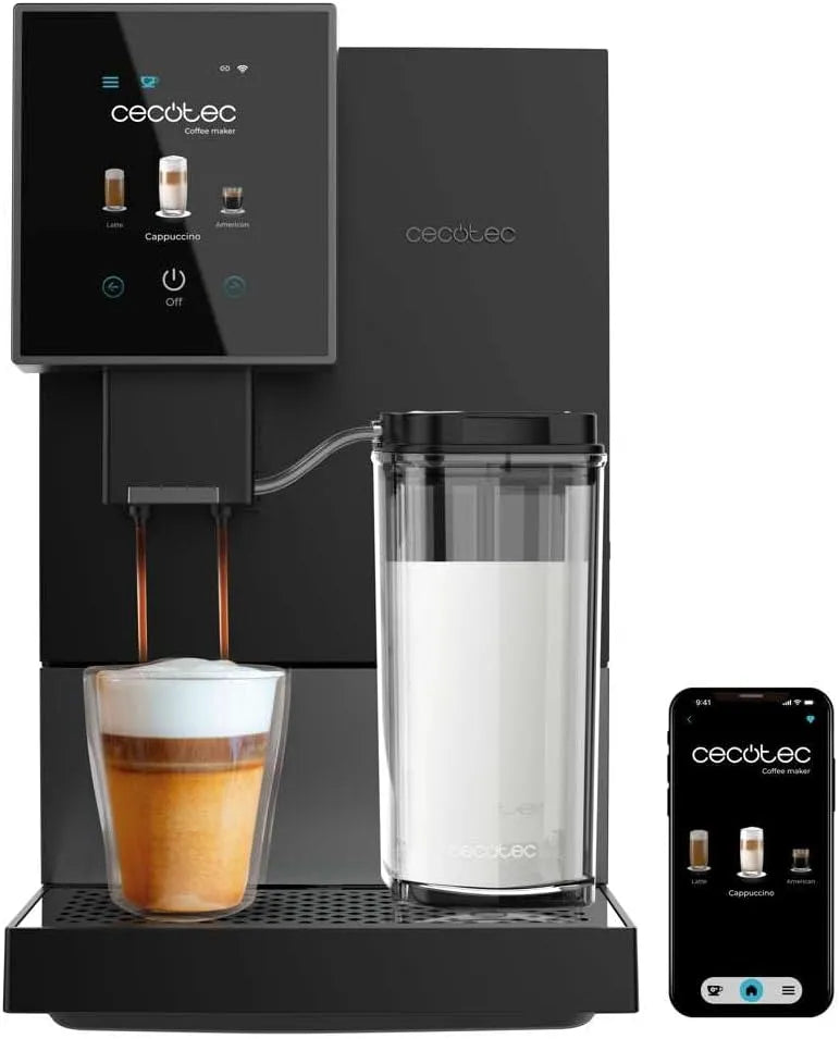 Cecotec Kaffeemaschine, Kompakte Superautomatische mit Wifi Cremmaet Compactccino Connected Black Silver. 1350W, 19 Bar, TFT-Bildschirm und APP