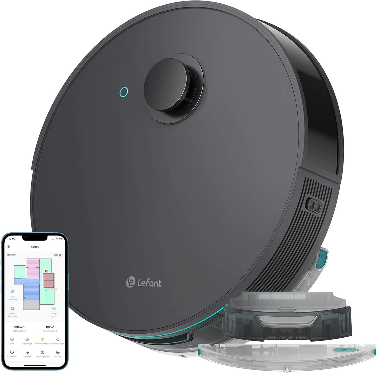Saugroboter, 10.000 Pa Saugleistung, Staubsauger Roboter mit Kartierungsfunktion, LEFANT N3 mit Wischfunktion, mit d-ToF-Lasersensor, App