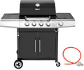 Gasgrill, mit 14,5 kW Camping für Outdoor Barbecue in Schwarz, Royal Gourmet 4+1 Brenner Grillwagen mit automatischer Zündung