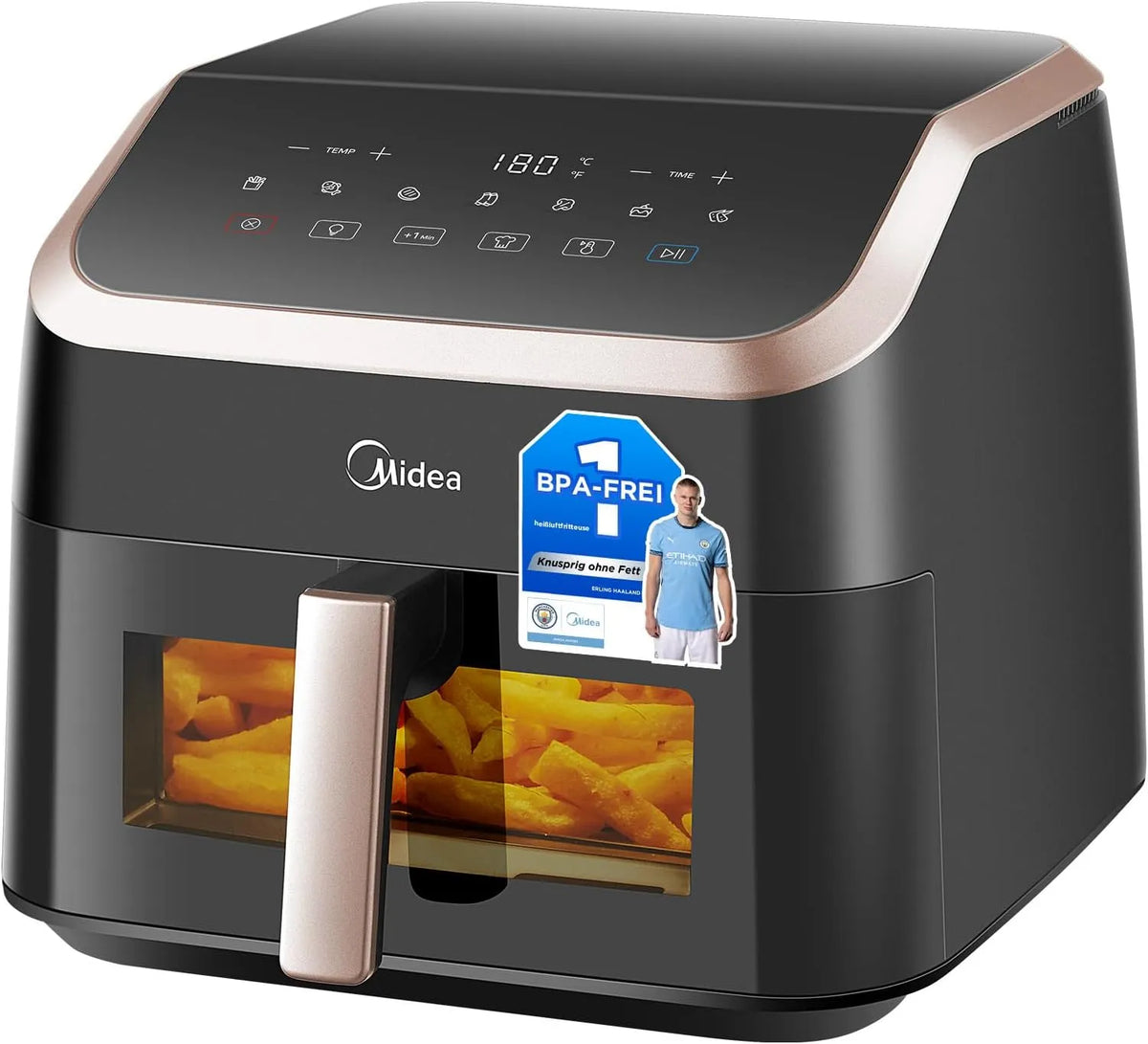 Midea Heißluftfritteuse, XXL AirFryer 8.5L, max 200°C, 8-in-1 Heissluftfritteuse mit Sichtfenster, Fritteuse ohne Öl, Extra breite Kammern