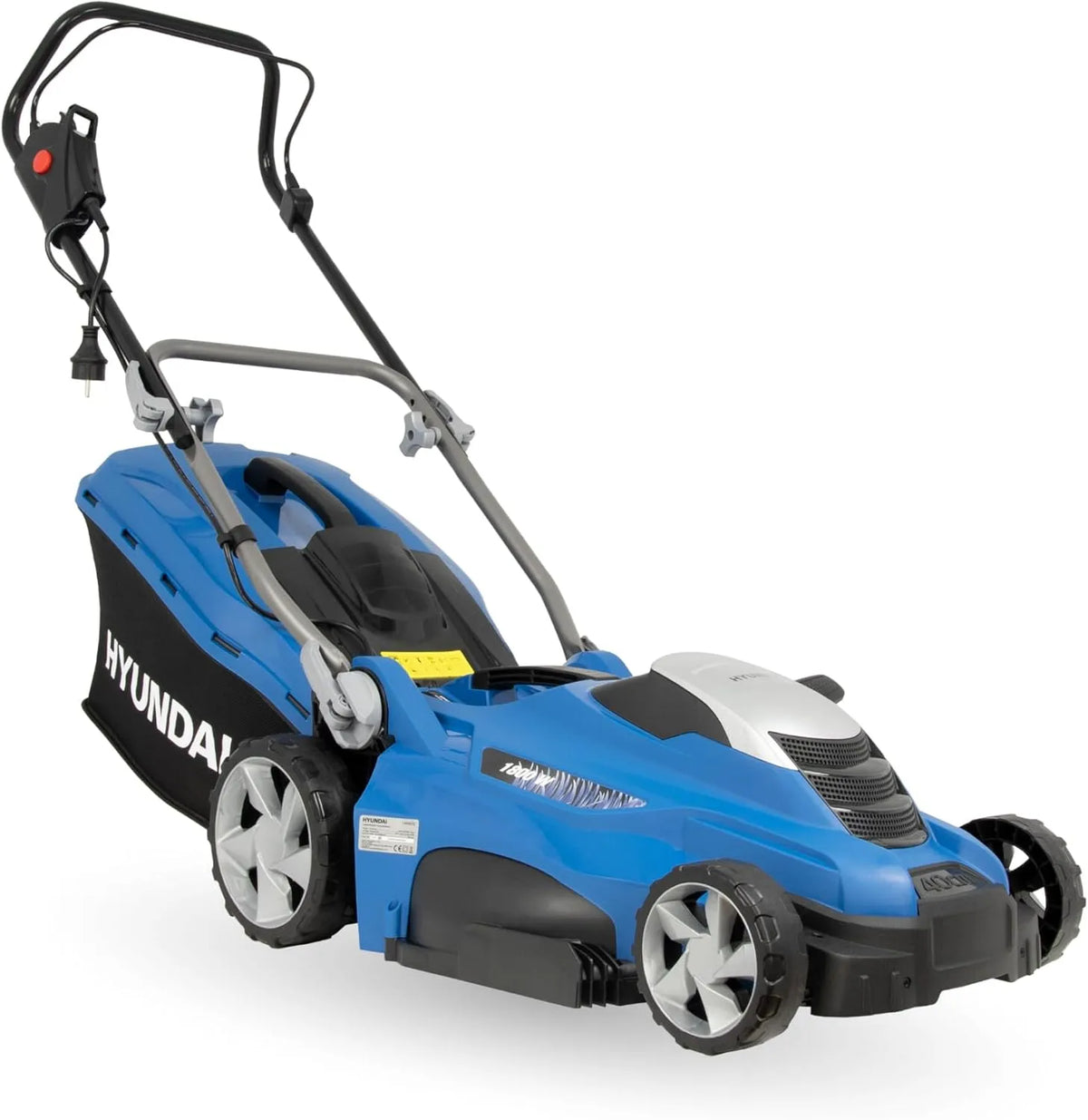 Hyundai Rasenmäher LM4001E, Leistung 1800W, 5-fache zentrale Höhenverstellung, Elektromäher, Breite 40cm, Fassungsvermögen 50L Korb, Mulcher