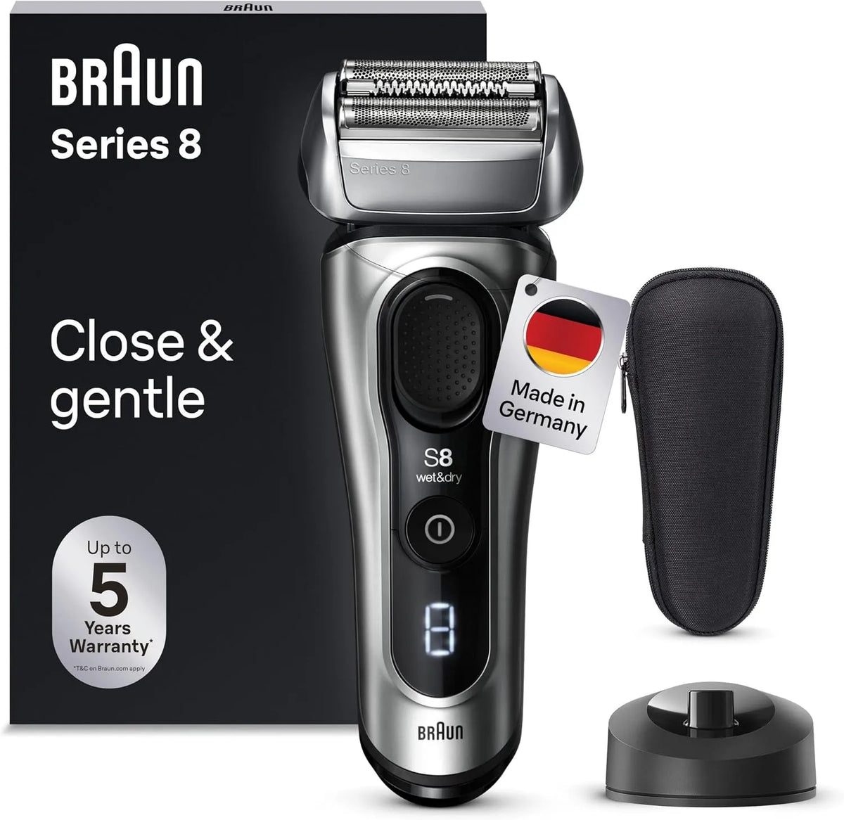 Braun Modell 8517s, 60 Min Laufzeit, Präzisions-Langhaarschneider, Wet & Dry, silber, Series 8 Rasierer Herren Elektrisch mit 4+1 Scherkopf