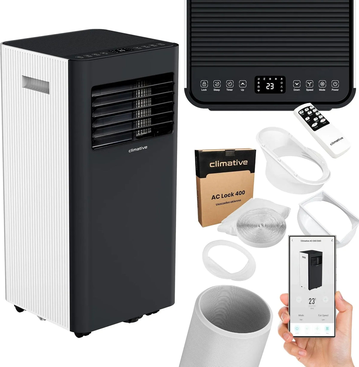 Klimaanlage Mobile, Smart 2,9 kW Mobil bis 29 m² Wohnung Fensterabdichtung, mit Abluftschlauch 10000 BTU Portable Air Conditioner DUO, WiFi Tuya