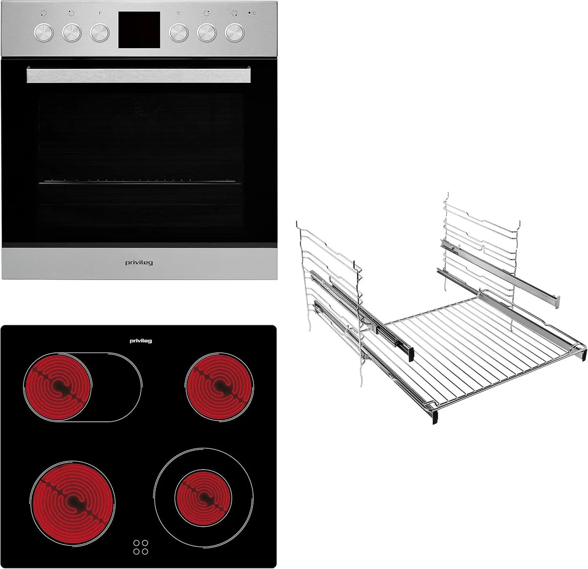 Kochfeld PV520, Breite 60cm, Multifunktions-Umluftherd mit 5 Funktionen, Backauszug mit 2 Ebenen, Hydrolyse-Reinigungsfunktion, Glaskeramik