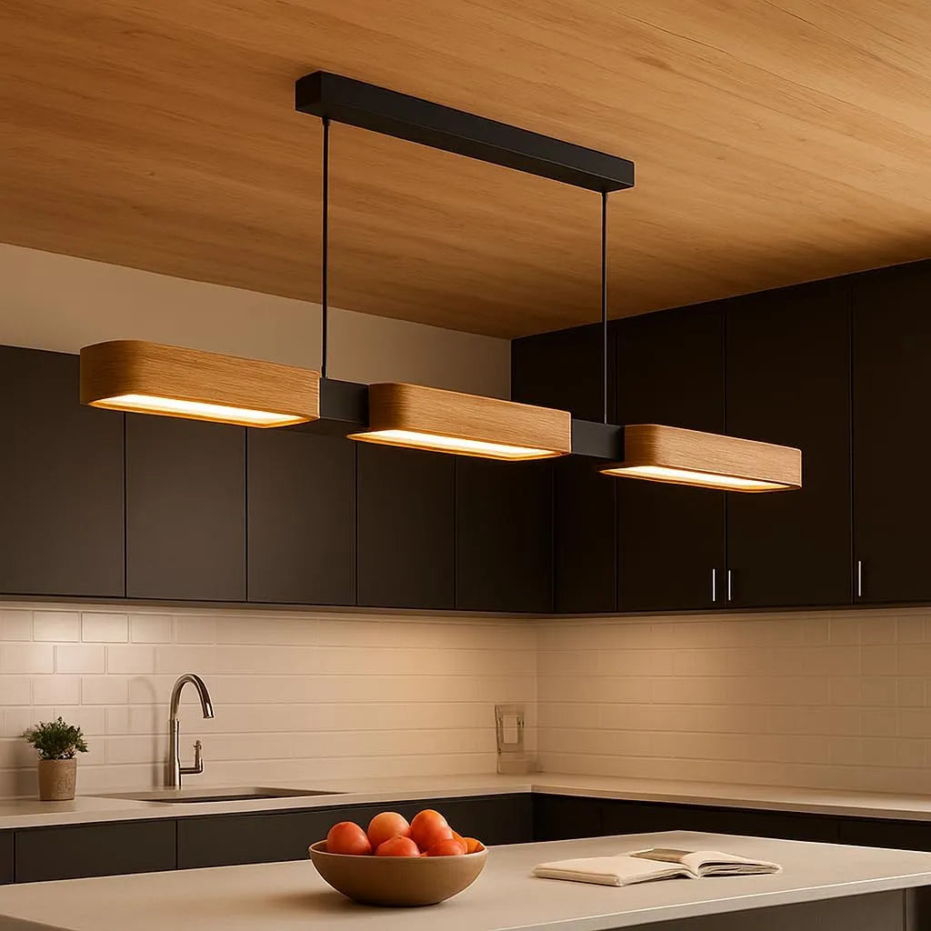 Modell für Esstisch 3000 6500K Pendelleuchte Holz, 90 cm für Esstisch, Hängeleuchte inklusive Fernbedienung & Memory Funktion, LED dimmbar