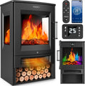 Elektrokamin TRESKO, Elektro Kaminofen Standkamin 2 Heizstufen, Kaminfeuer Thermostat, in Schwarz, mit Heizung inklusive. Fernbedienung & WiFi App