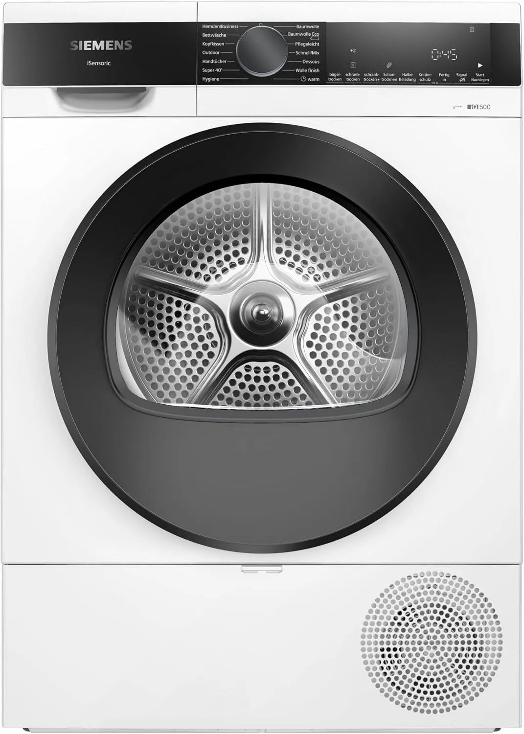 Siemens Wärmepumpentrockner WQ33G2D40 iQ500, Schnellprogramm für kleine Ladungen, für 1-8 kg Wäsche, Outdoor-Programm, softDry Schontrommel, Weiß