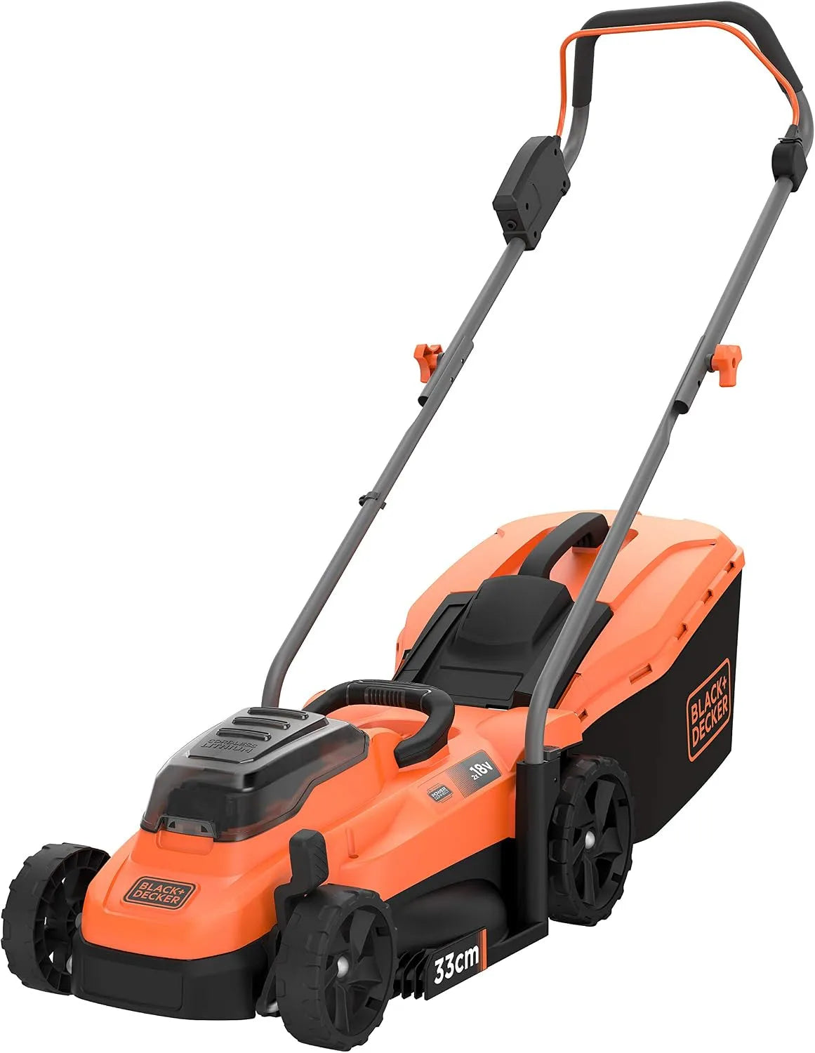 Black+Decker Rasenmäher BCMW33184L2, Akku Elektro mit 2 Akkus + Ladegerät, 33 cm Schnittbreite, betrieben mit 2x 18V Akkus, 4.0Ah, Höhenverstellbar