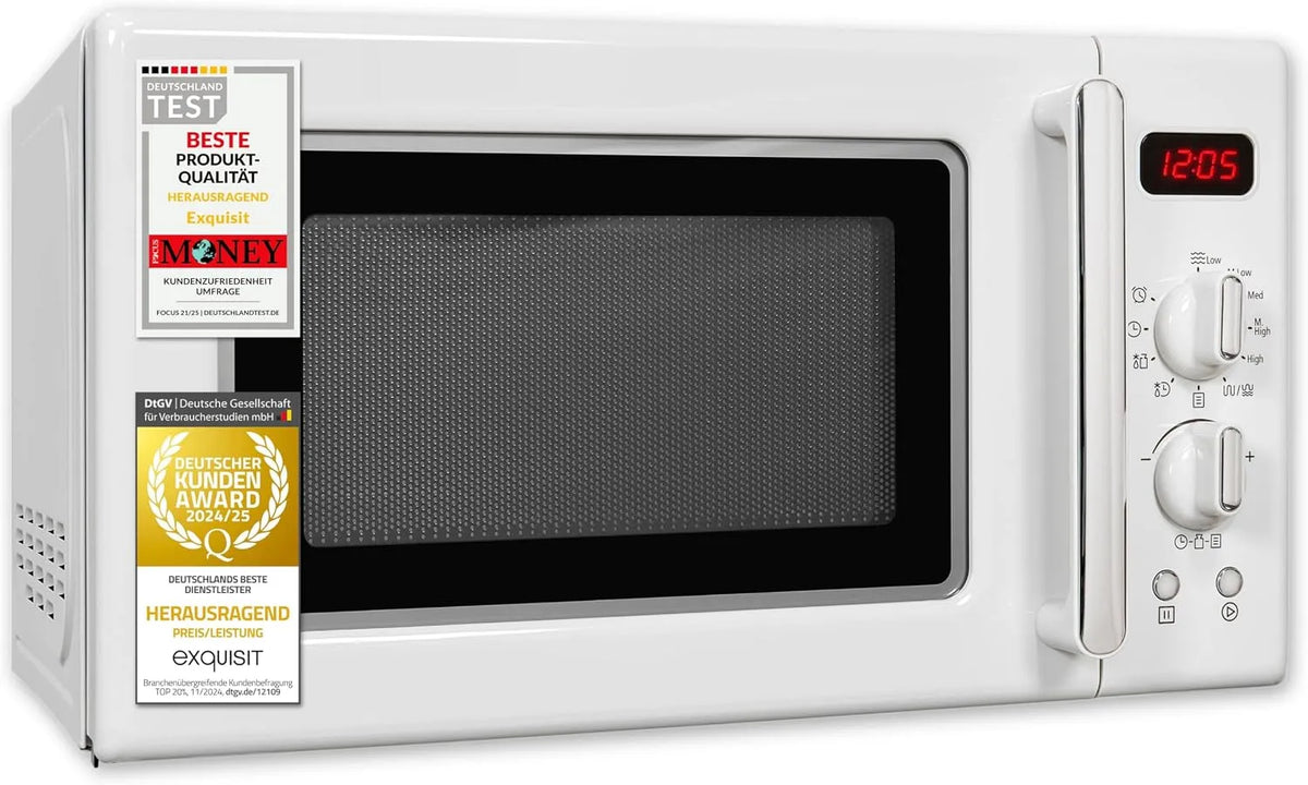 Exquisit Mikrowelle RMW720-3GDIG, Retro 700 Watt, 25,5 cm Drehteller, 1000 Watt Grill, Fassungsvermögen 20L, Fassungsvermögen 5 Leistungsstufen, Timer