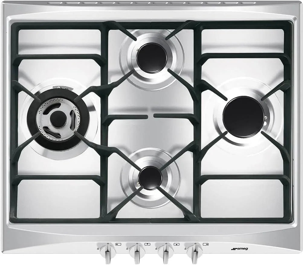 Smeg Kochfeld SR264XGH2, Gaskochfeld SELEZIONE, Edelstahlfarben, in Schwarz