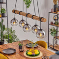 Modell Koyoto E27 HOFSTEIN Pendelleuchte, max. 150cm, 5-flammige Hängelampe aus Metall, Holz, Natur, Chrom, Rauch, Klar, Esszimmer