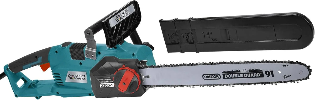 Modell CS2200-16 Elektro-Kettensäge KS, Kettenlänge 16', Leistung 2200 W, Breite 40 cm, Kettenspannung ohne Werkzeug, Kettengeschwindigkeit 14 m