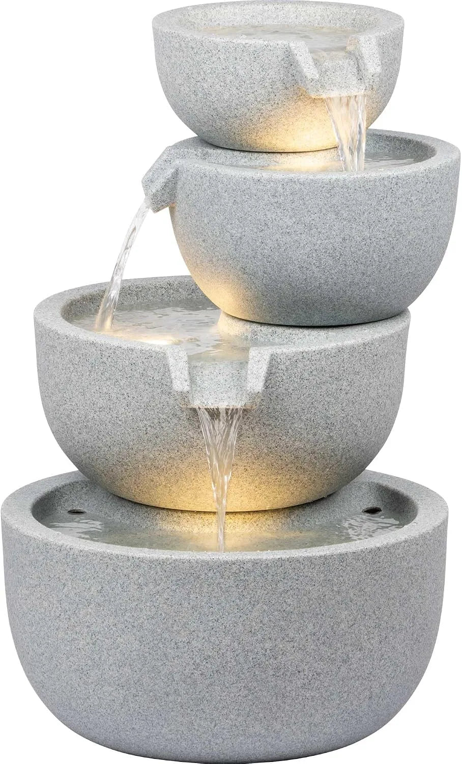 Rama mit LED-Beleuchtung dobar Gartenbrunnen, Maße 51 x 46,5 x 72,5 cm, Springbrunnen 4-stufig aus recyceltem PE, Steingrau