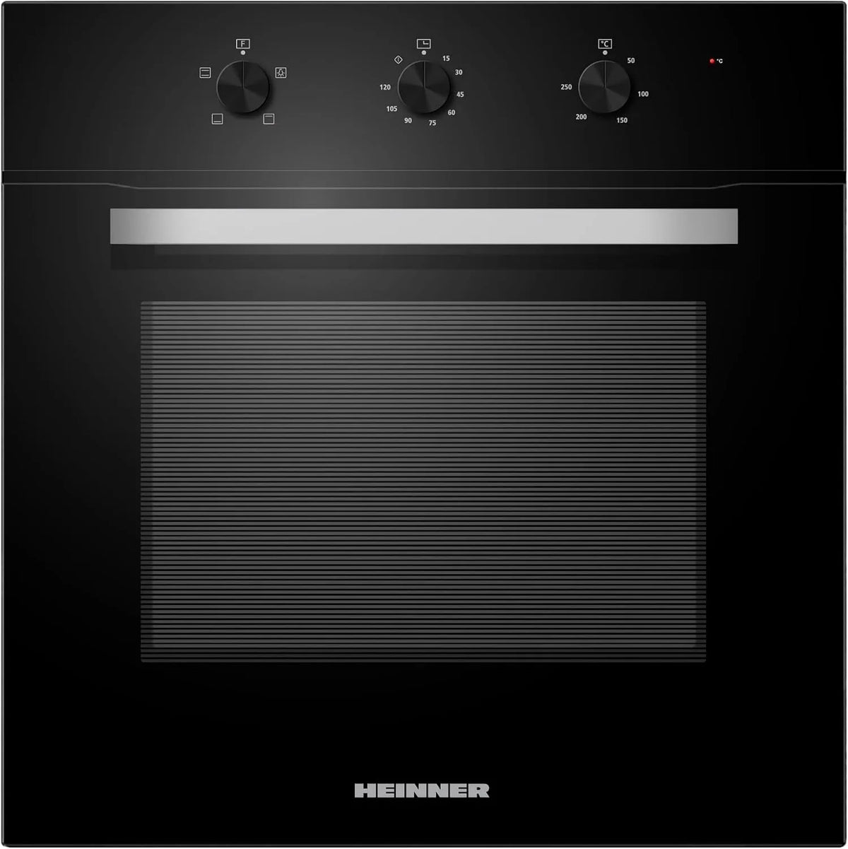 Backofen HBO-M654G-GBK Einbau-Elektro, Energieklasse A, 70 L Fassungsvermögen, 4 Kochfunktionen, schwarzes Glas-Finish, mechanische Steuerungen