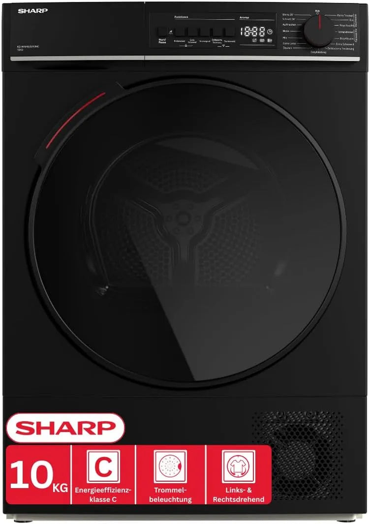 Sharp Wäschetrockner KD-WNHB0S9GMC-DE 20-Minuten-Schnelltrockenprogramm, Gewicht 10kg, 15 Trockenprogramme inklusive., WiFi, Matt in Schwarz