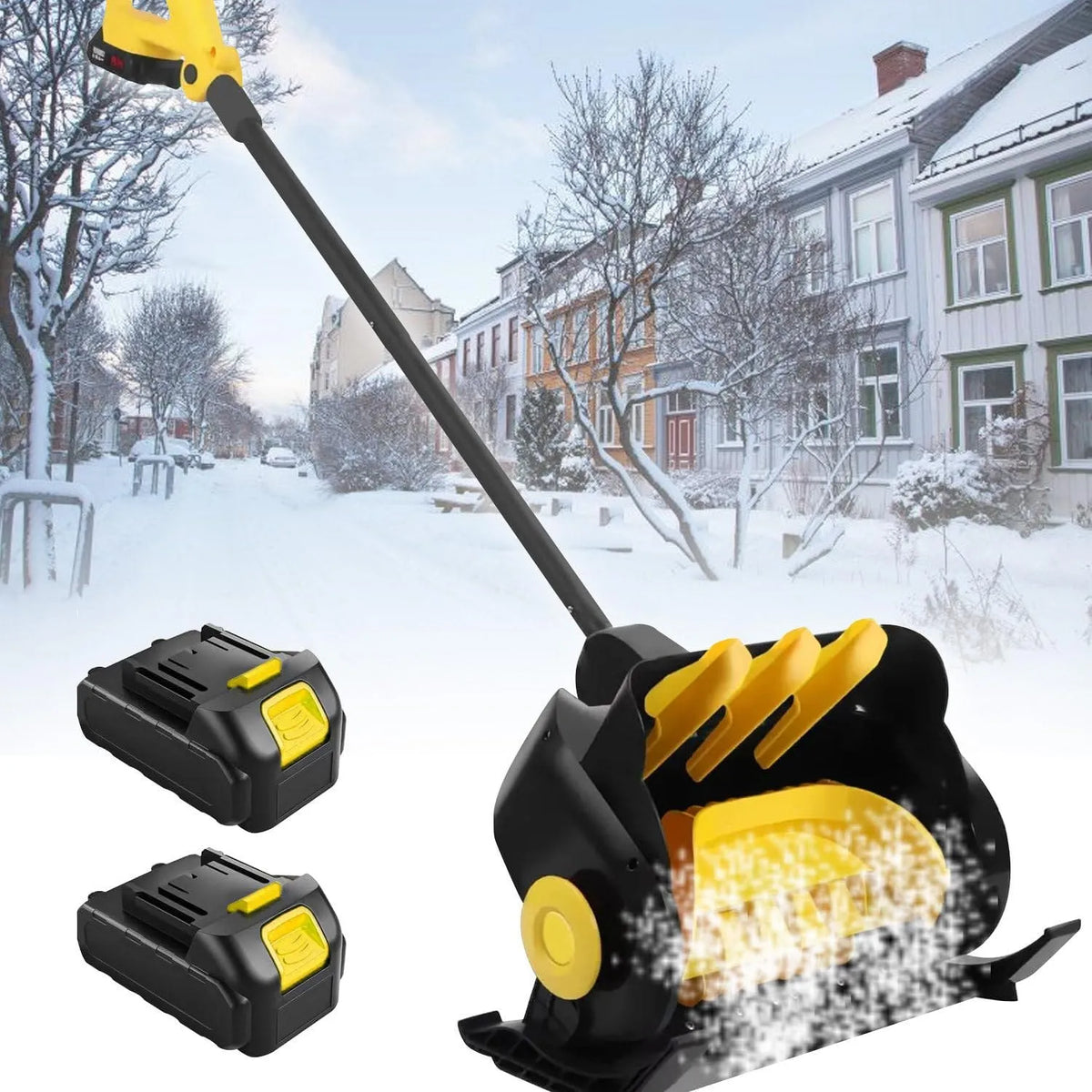 Schneefräse, Elektrische Schneeschaufel, 41cm Breite, Kabellose Mit 2×4ah Akku, Schnellladegerät, Akku Mit Verstellbarem Frontgriff