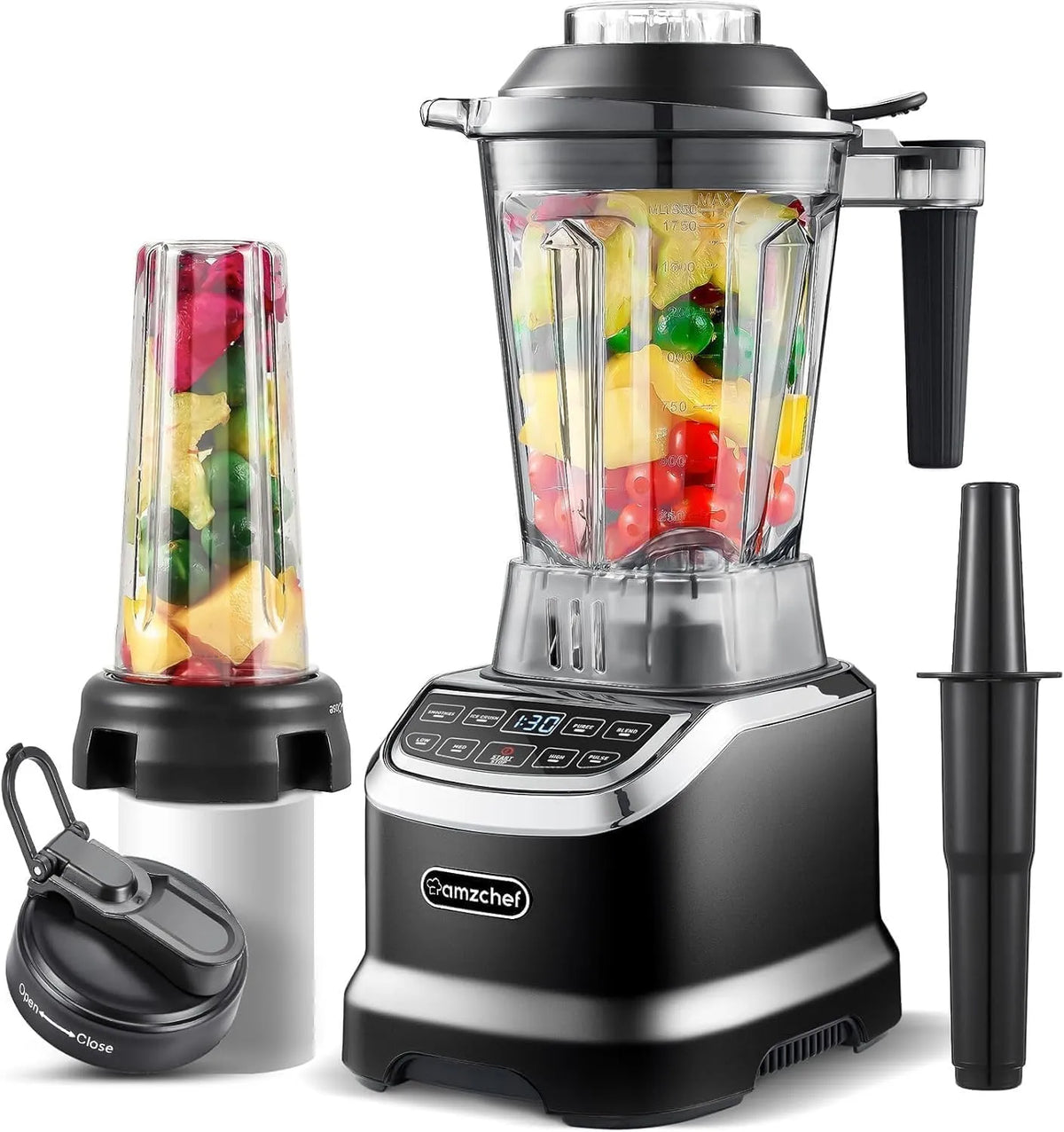 Standmixer 22000, 6 Pro-Scharfe 3D Klingen, Leistung 1800W, Fassungsvermögen 1,85 Liter Flasche und 600ml tragbar Flasche, Min