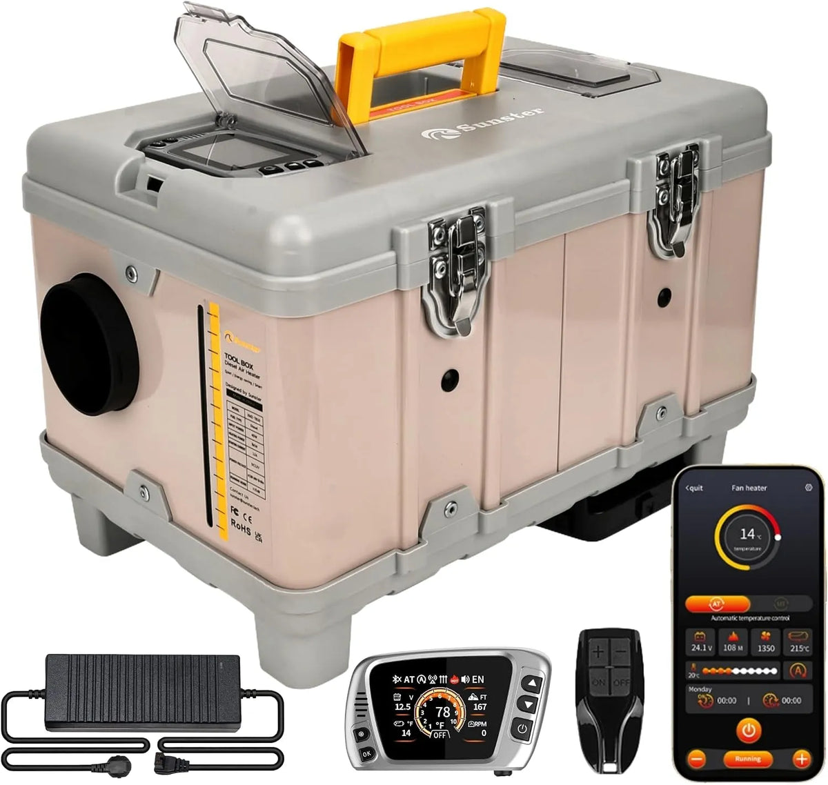 Modell 12/24V Toolbox tragbar Diesel Luftheizung 220-240V, Toolbox 8kW tragbar Diesel Luftheizung, Adaptiver Plateau-Modus, Automatischer Start, Stop